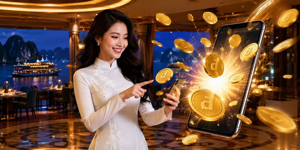 Phụ nữ mặc áo dài tại vịnh Hạ Long tham gia chương trình cashback và bonus trực tuyến
