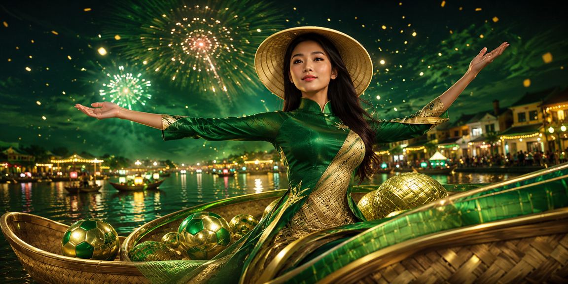 Cô gái đội nón lá tại Hội An tham gia xổ số và trò chơi trực tuyến trong khung cảnh phố cổ đặc trưng